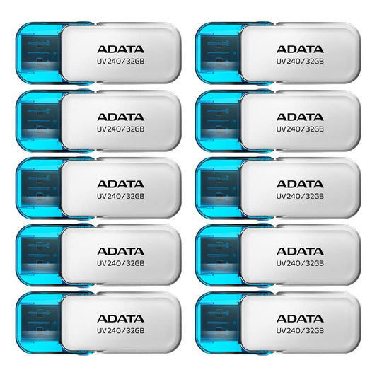 Kit de 10 Unidades Memoria USB ADATA Blanco Compatibilidad Completa Tipo A con Capucha Abatible 32 GB