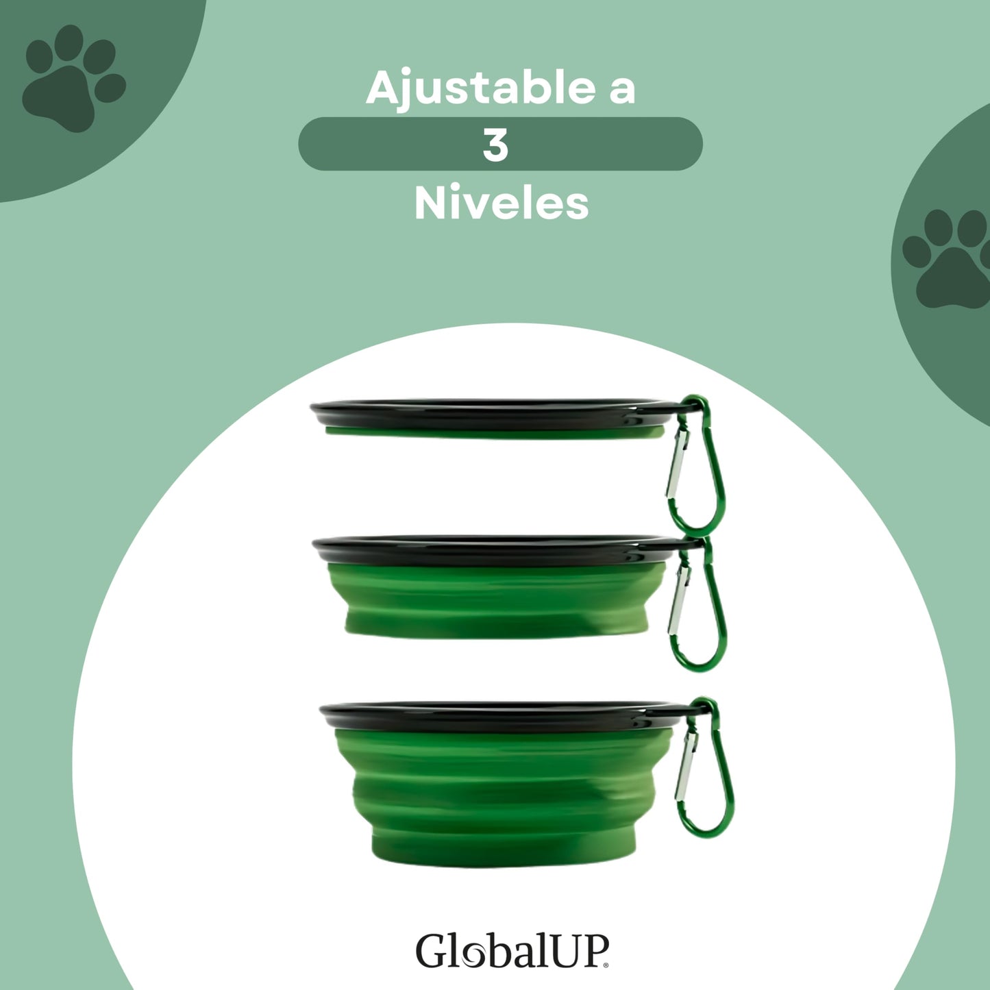 GlobalUP Plato para Perro, Bebedero para Perro. Contenedor para croquetas Plegable. Tazon para alimento y Agua para Mascotas retractil Gato y Perro, fácil de Limpiar. (Verde, L/XL)