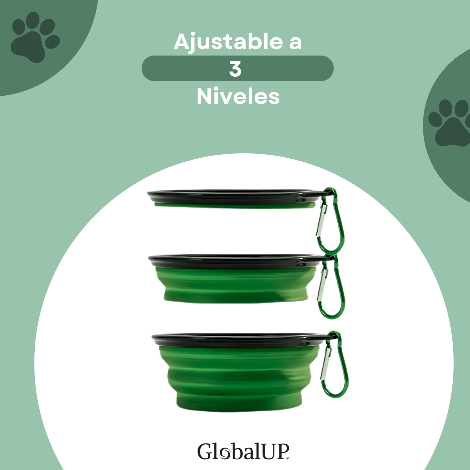 GlobalUP Plato para Perro, Bebedero para Perro. Contenedor para croquetas Plegable. Tazon para alimento y Agua para Mascotas retractil Gato y Perro, fácil de Limpiar. (Verde, L/XL)