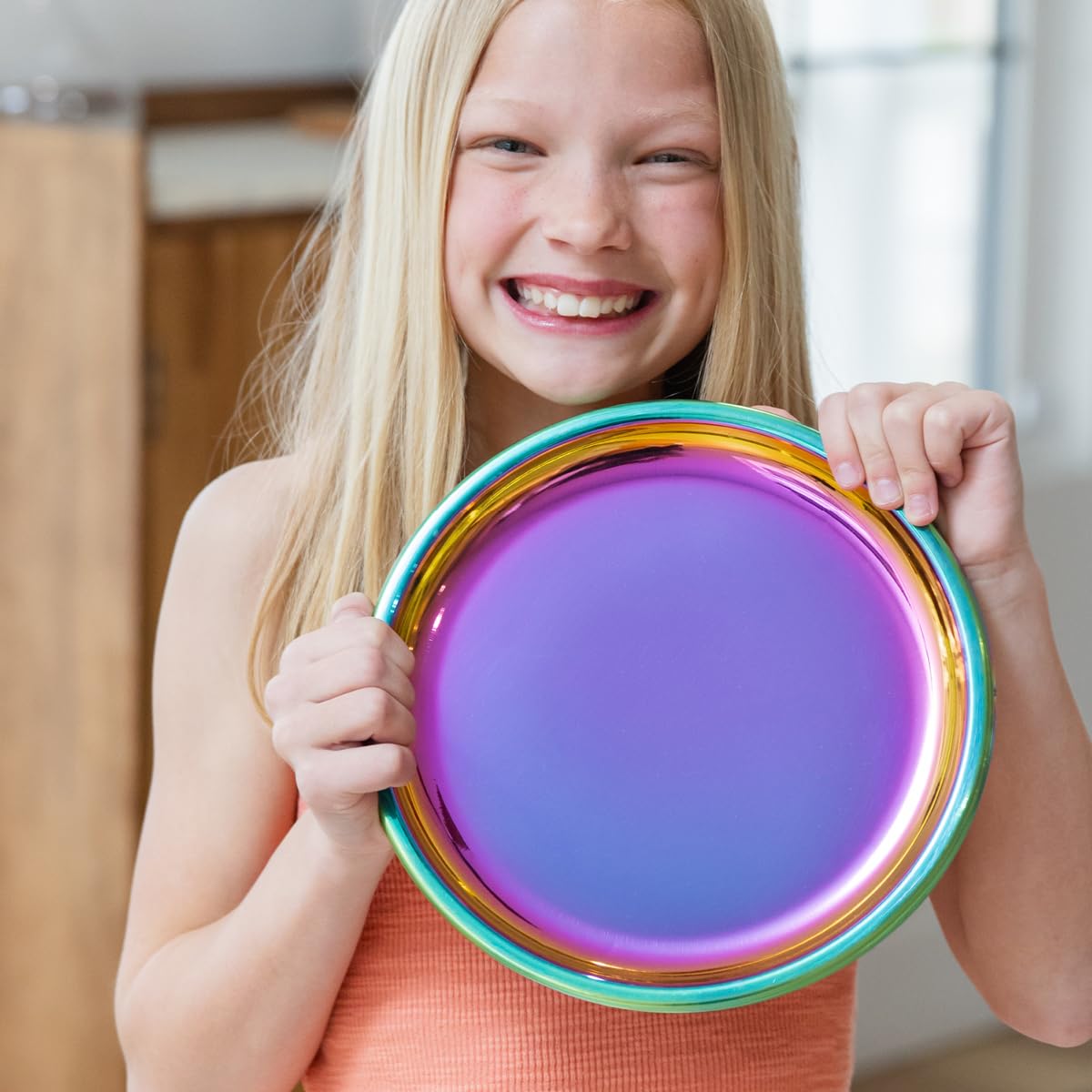 Ahimsa - Platos de acero inoxidable para niños, platos para niños pequeños, platos de cena, 100% libres de BPA y aptos para lavaplatos, platos de arco iris (paquete de 1), PLA9-108