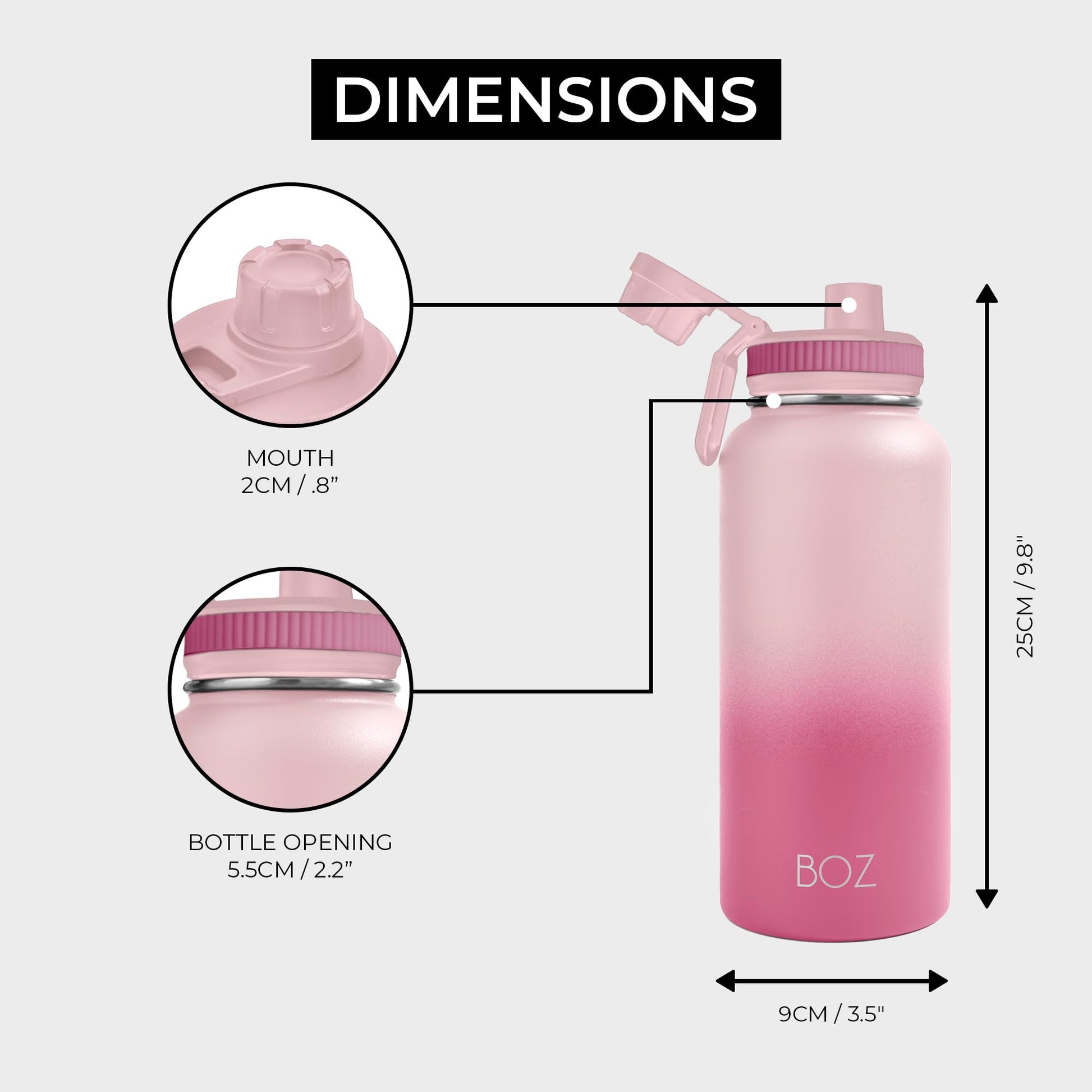 BOZ Botella de acero inoxidable aislada, 32 onzas, perfecta para ejercicios con tapa anti-goteo