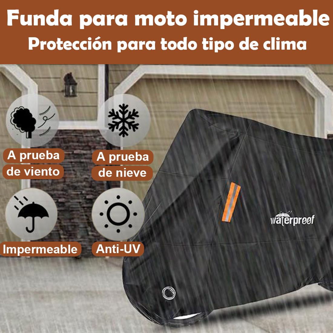 Cubierta de Motocicleta,funda moto para Todas las Estaciones,Protección al Aire Libre a Prueba de Agua y Solar,con Bolsa Almacenamiento,Apto para Vehículos Motocicleta hasta 105"