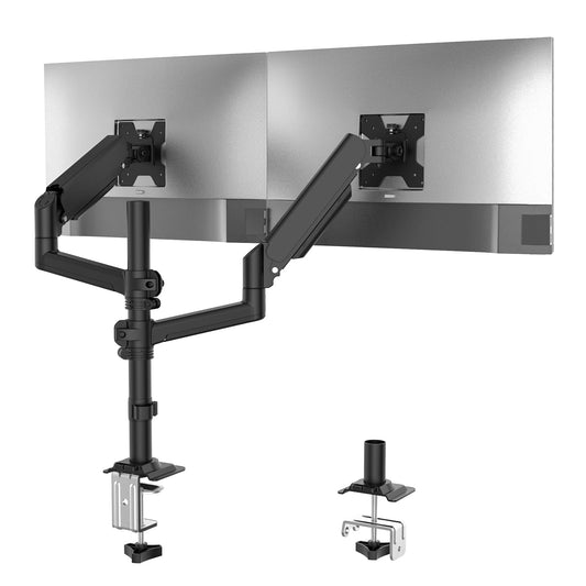 Soporte Doble para Monitor WALI Negro con Resorte de Gas Ajustable VESA 75 & 100mm hasta 32 Pulgadas y 8 kg Ergonómico