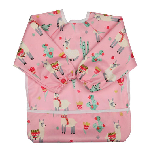 Babero de Manga Sigzagor Alpaca Rosa con Bolsillo para Bebé de 1 a 3 Años para Niña