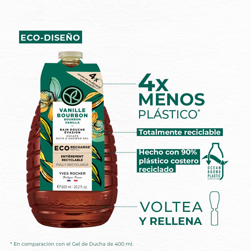 Yves Rocher | Set Eco-Refill Gel de Ducha Vainilla | Apato para todas las pieles | Fórmula Vegana | Incluye 2 Geles | 600 ml c/u