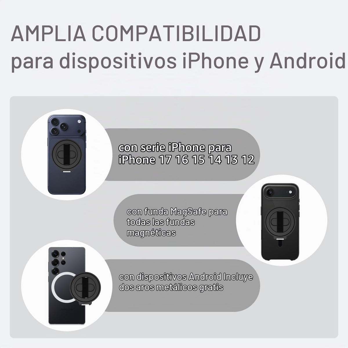 Soporte Magnético Gornergrat Grat 4 Plata con Lazo de Correa Giratorio Compatible con iPhone 17 Pro Max para Teléfono