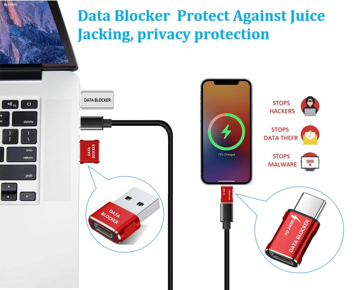 Bloqueador de Datos USB C para iPhone, Protección Contra Hackeo, Paquete de 8