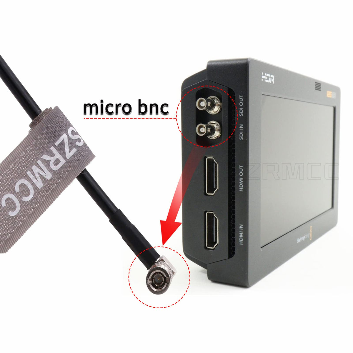 Cable Coaxial de Vídeo SZRMCC en Ángulo Recto Micro BNC Q4 a BNC Estándar 75 Ohmios UHD 4K para Blackmagic Video Assist 5″ 12G-SDI HDR Monitor