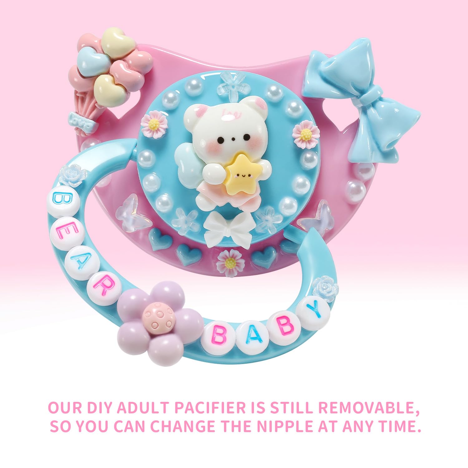 CutiePlusU - Chupete de silicona para adultos, tamaño grande, hecho a mano, pequeño osito de ángel