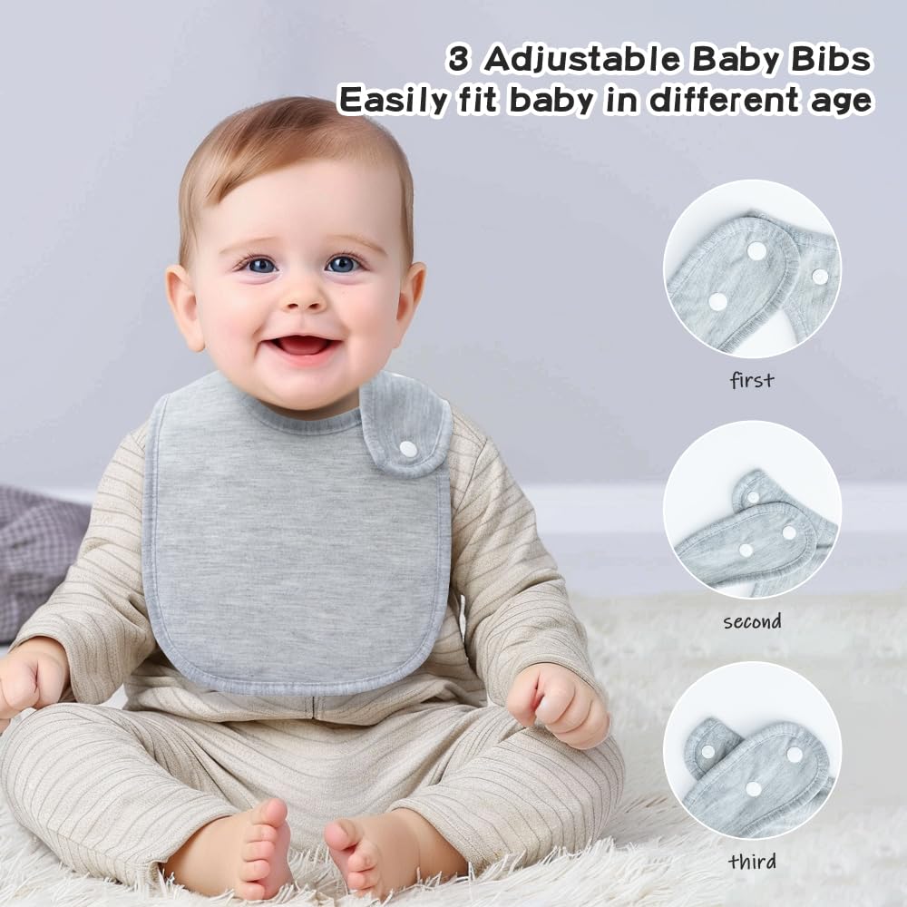 lazyrhino 8 unidades de baberos para bebé unisex ajustables con broches, baberos ultra suaves absorbentes para dentición, para babeo de niños y niñas (gris)