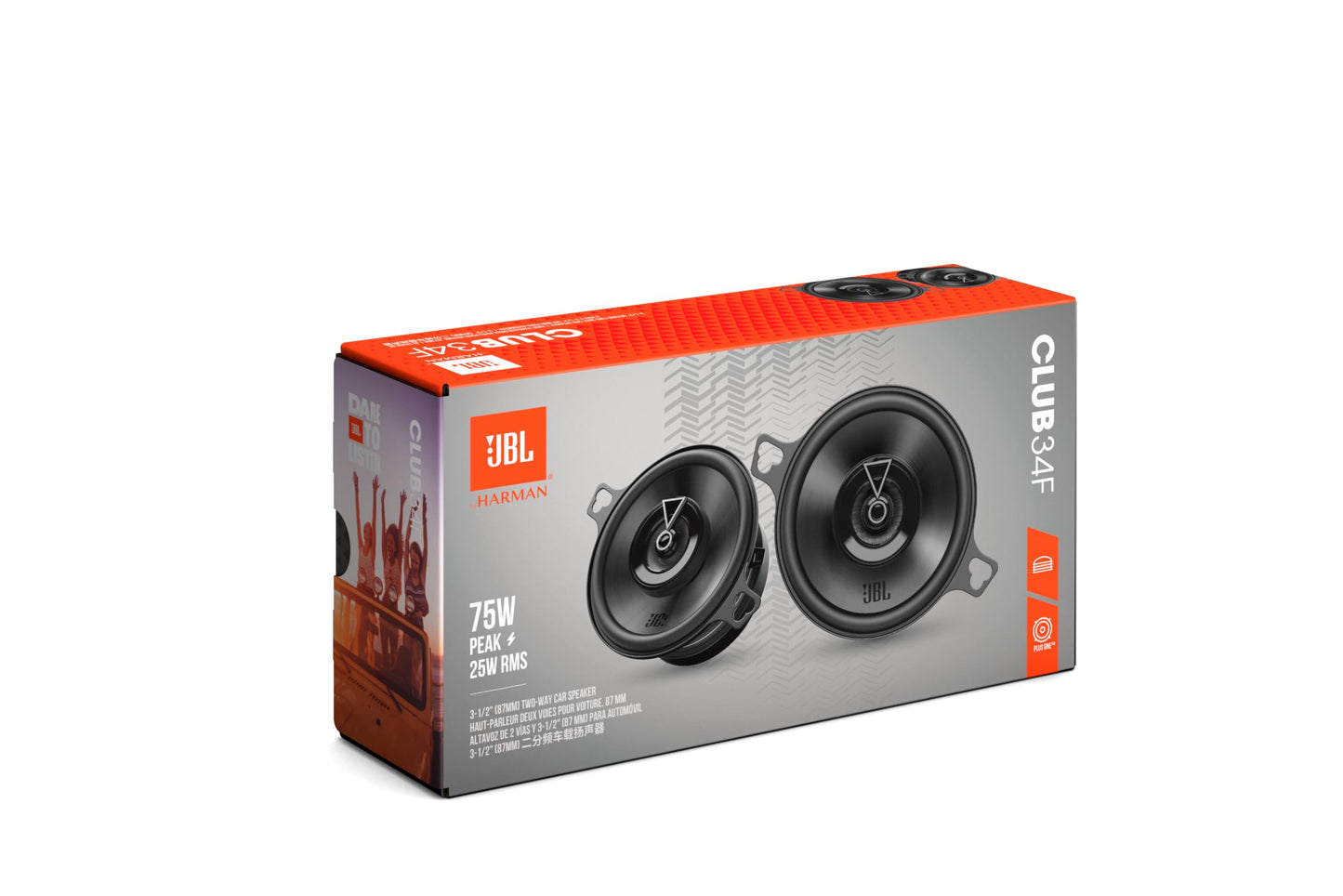 JBL Club 34F - Altavoz bidireccional de 87 mm, Pico de 75 vatios, 25 vatios RMS, sensibilidad (@ 2.83V): 89dB, Respuesta de frecuencia: 90Hz - 20kHz, impedancia Nominal: 3.0 ohmios