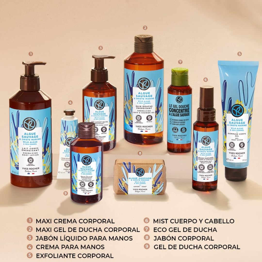 Yves Rocher MAXI TRI PACK Geles de ducha Aromas ENERGIZANTES: FRAMBUESA Y HIERBABUENA + ALGA SALVAJE E HINOJO MARINO + LIMÓN Y ALBAHACA de 400 ml C/U