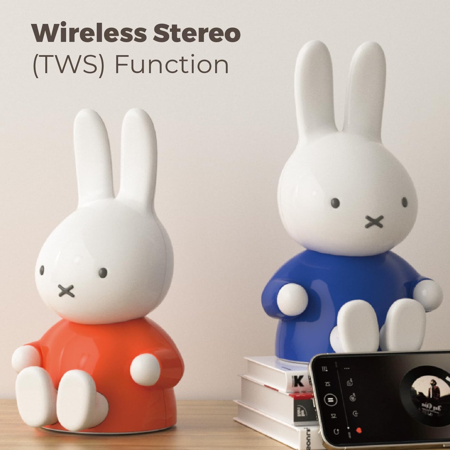 Miffy - Altavoces portátiles con Bluetooth, bonitos altavoces inalámbricos portátiles con sonido estéreo fuerte, micrófono integrado, ranura para tarjeta TF, doble emparejamiento, tiempo de