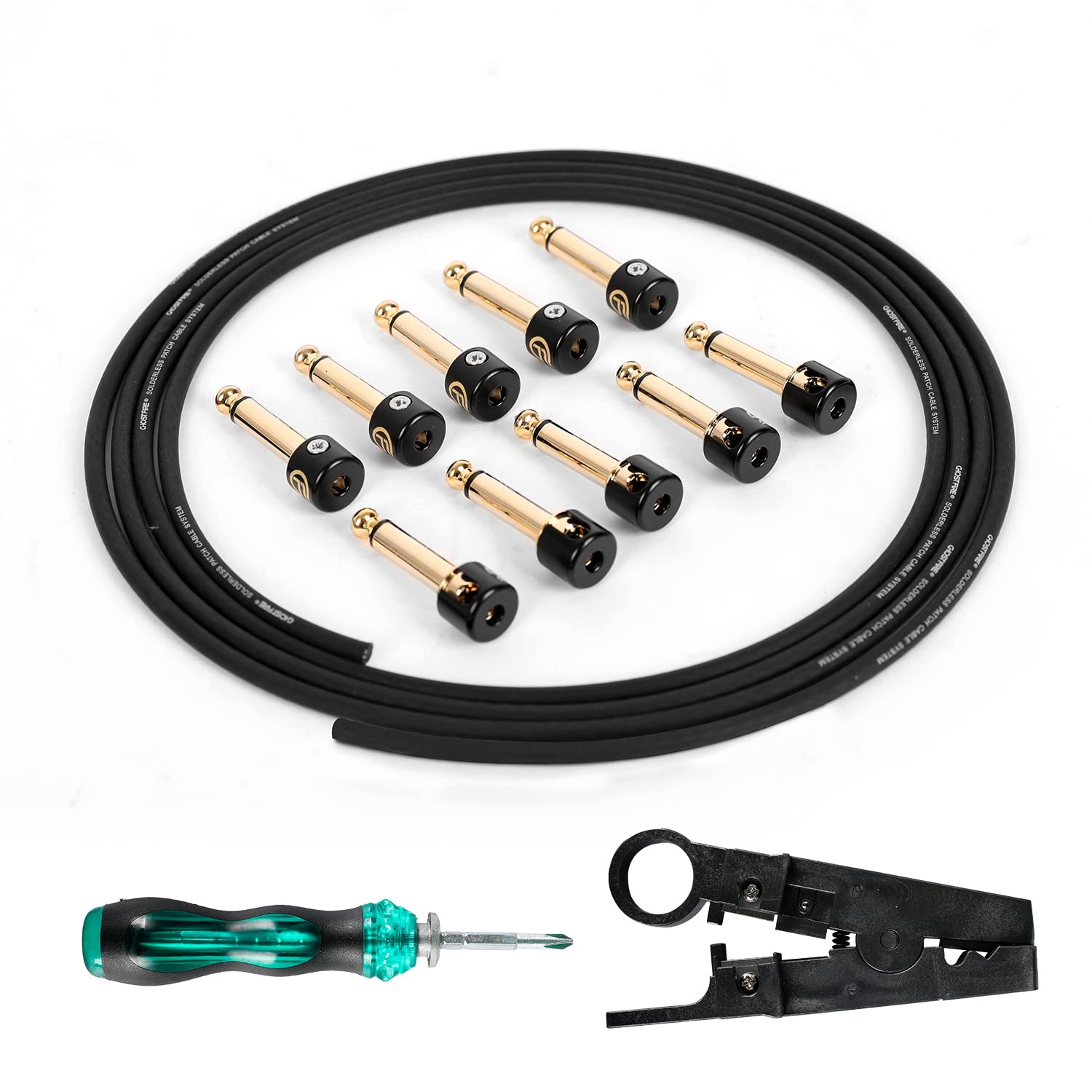 Ghost Fire - Kit de cable de pedalera sin soldadura, cable de 6.5 pies y 10 conectores de punta de cobre niquelado para efectos de guitarra y tablero de pedales, cables de conexión personalizados con