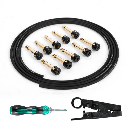 Ghost Fire - Kit de cable de pedalera sin soldadura, cable de 6.5 pies y 10 conectores de punta de cobre niquelado para efectos de guitarra y tablero de pedales, cables de conexión personalizados con