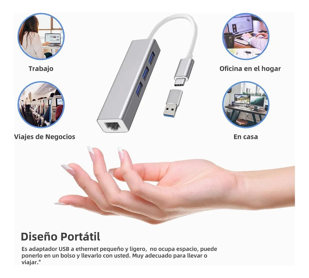 Genérico Adaptador USB C a Ethernet, Adaptador Ethernet USB C a RJ45 Thunderbolt 3, LAN de Red 10/100Mbps para MacBook Pro, MacBook Air, iPad Pro, Surface, DELL XPS y más