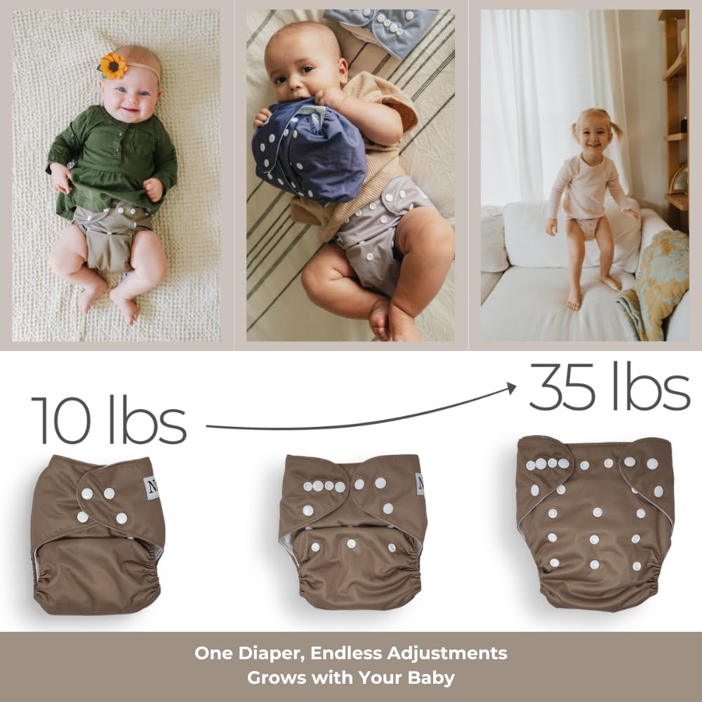 Nora's - Paquete de 7 pañales de tela con 7 inserciones y 1 bolsa húmeda, funda impermeable, lavable, reutilizable y de tamaño único para recién nacidos y niños pequeños, espacio exterior