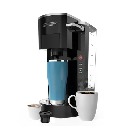 BLACK+DECKER Family Single Serve K-Cup Brewer: Depósito de agua grande de 50 onzas, versátil compatibilidad con café molido y K-Cup, bandeja ajustable para tazas de viaje