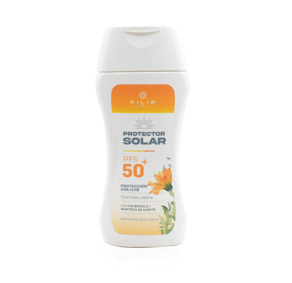 FILIP Natural – Protector Solar FPS50+ | Con Caléndula y Manteca de Karité, Protección UVA/UVB, Para Piel Sensible | 250 ml
