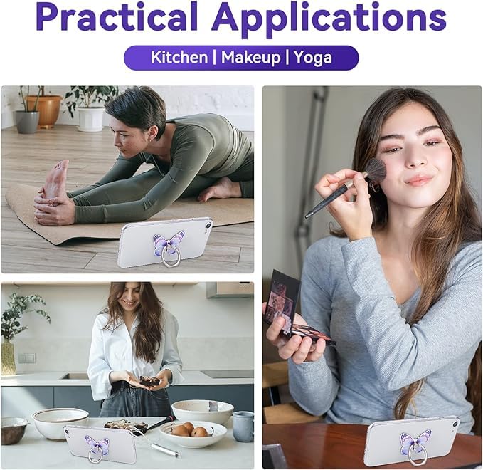 Soportes de Anillo para Teléfono Celular Diseño de Mariposa Morado Giratorio 360°