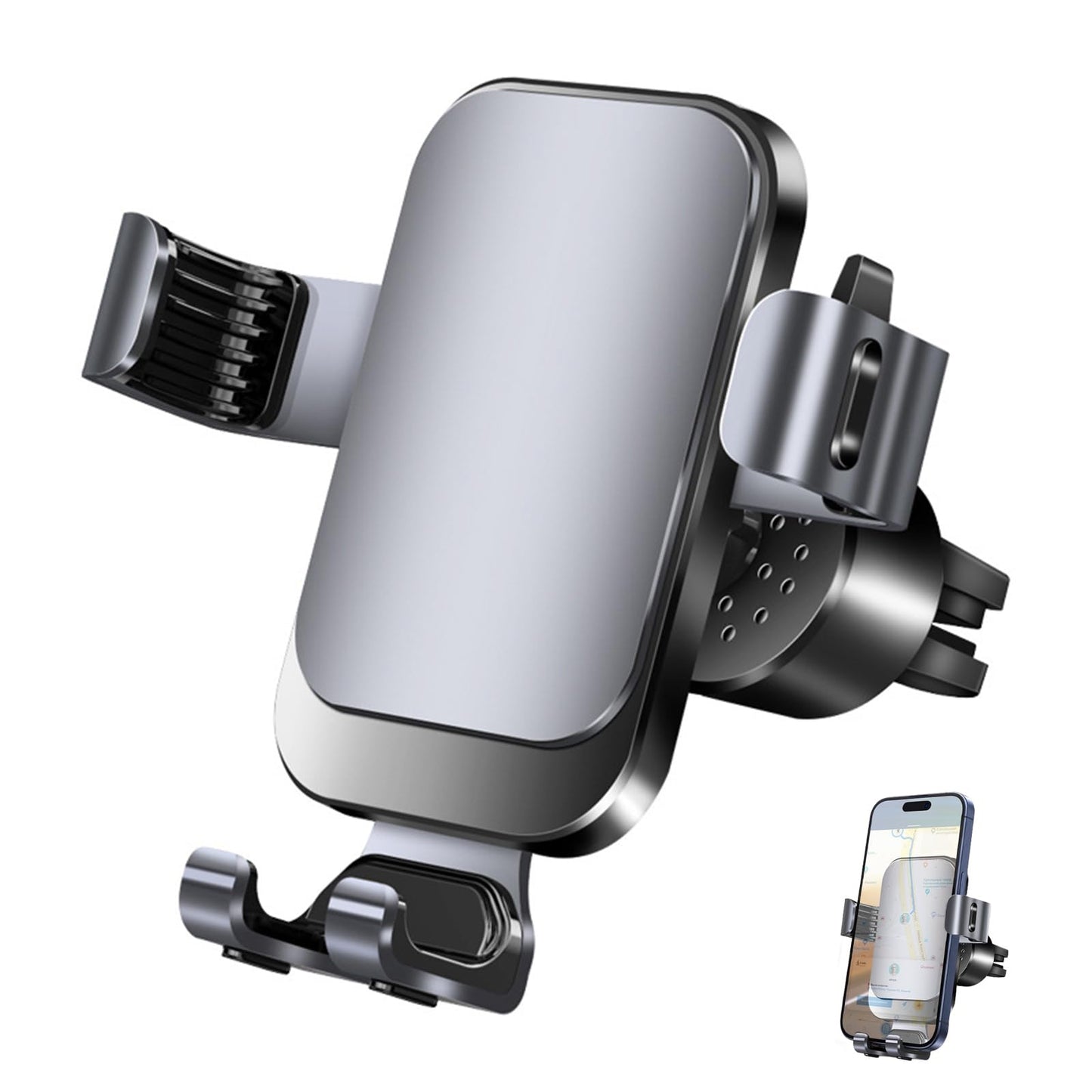Soporte Celular Auto Giratorio 360° con Gancho Metálico y Botón Liberación para iPhone Galaxy Xiaomi Huawei 4.7"-6.5"