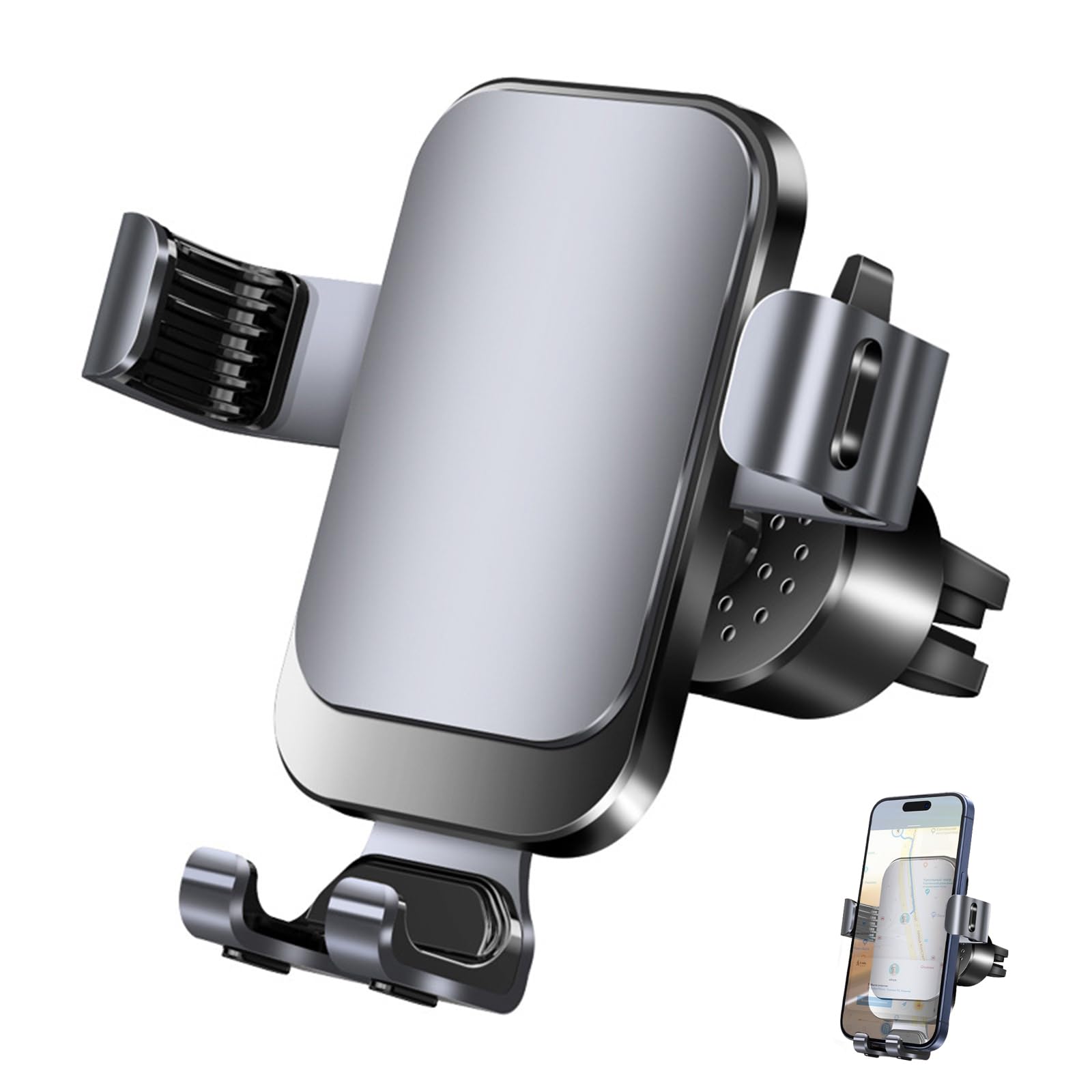 Soporte Celular Auto Giratorio 360° con Gancho Metálico y Botón Liberación para iPhone Galaxy Xiaomi Huawei 4.7"-6.5"