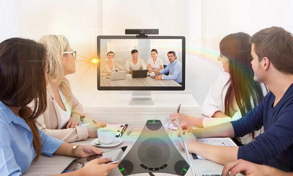 Micrófono de Conferencia USB Omnidireccional con Altavoz 360° y Reducción de Ruido DSP Inteligente para Negocios y Reuniones de Video