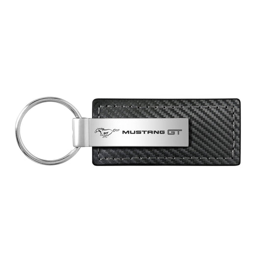 Au-TOMOTIVE Gold - Llavero rectangular de piel de fibra de carbono para Ford Mustang (negro), Negro -, Estándar, Moderno