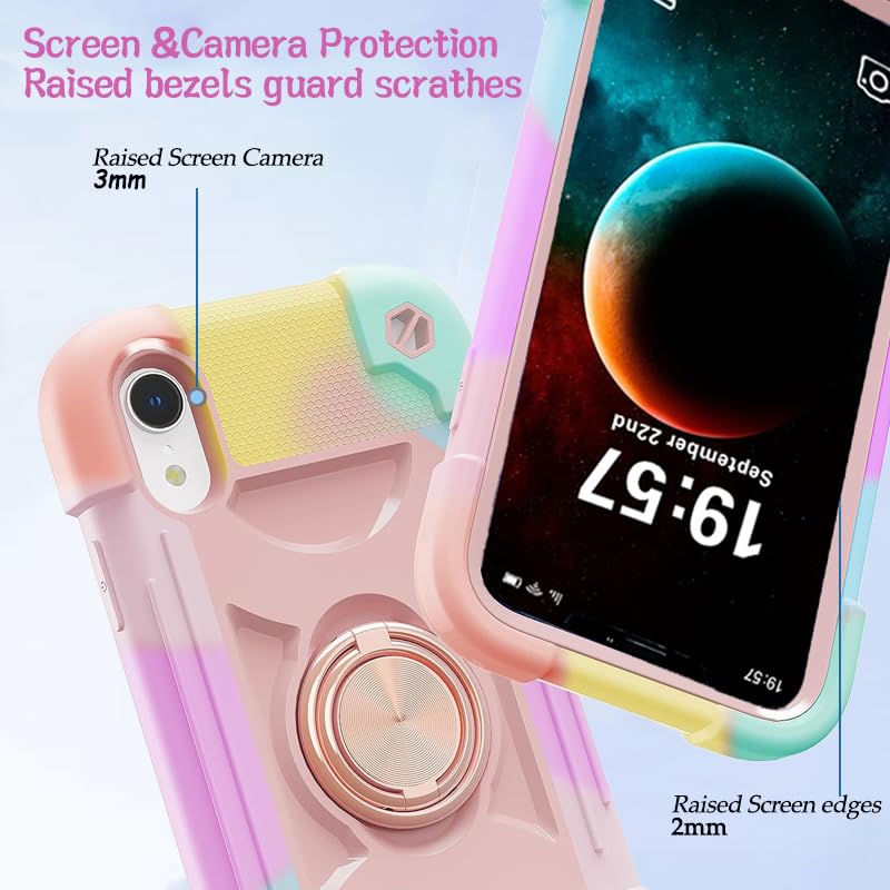 Funda para iPhone X/XS Uso rudo,con Soporte de Anillo,Resistente a caídas y Golpes,protección de Cuerpo Completo,Duradera,Resistente Funda Protectora 3 en 1 Mujer para iPhone X/XS