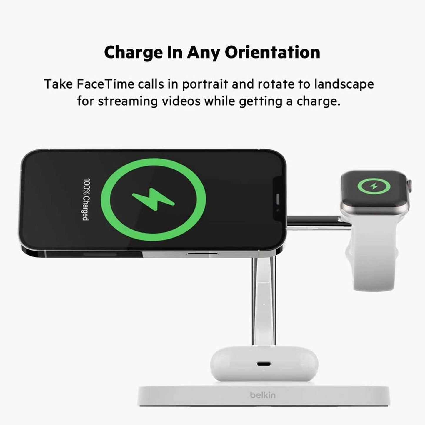 Belkin BoostCharge Pro Cargador inalámbrico 3 en 1 con MagSafe para iPhone 13, 12 + Apple Watch + AirPods (Carga magnéticamente iPhone 13 y 12 Modelos de hasta 15 W)
