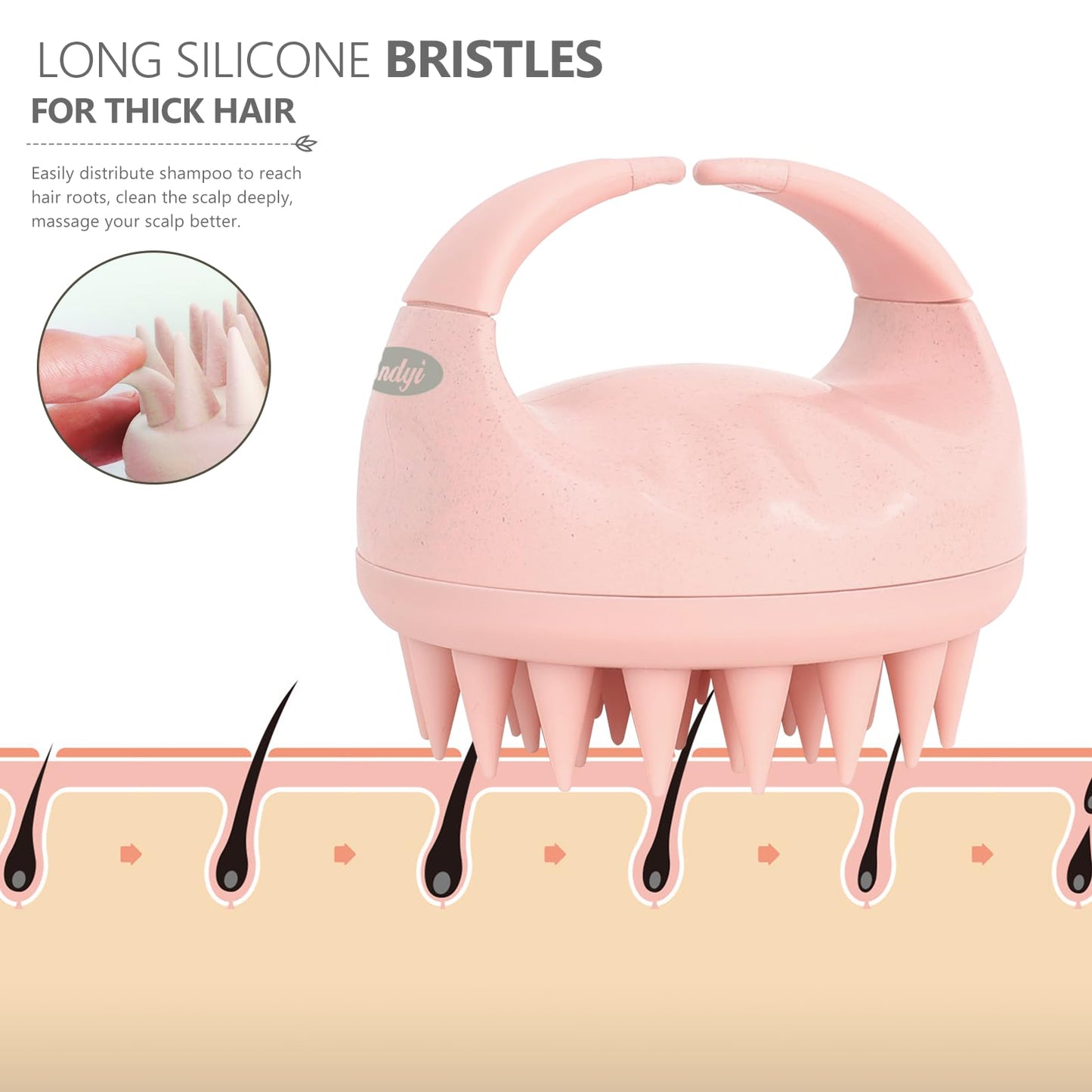 Sndyi Cepillo masajeador de cuero cabelludo, exfoliante de cuero cabelludo con cerdas de silicona suave, exfoliante de cuero cabelludo para eliminación de caspa, masajeador de cuero cabelludo para el crecimiento del cabello, cepillo de cabello seco húmedo