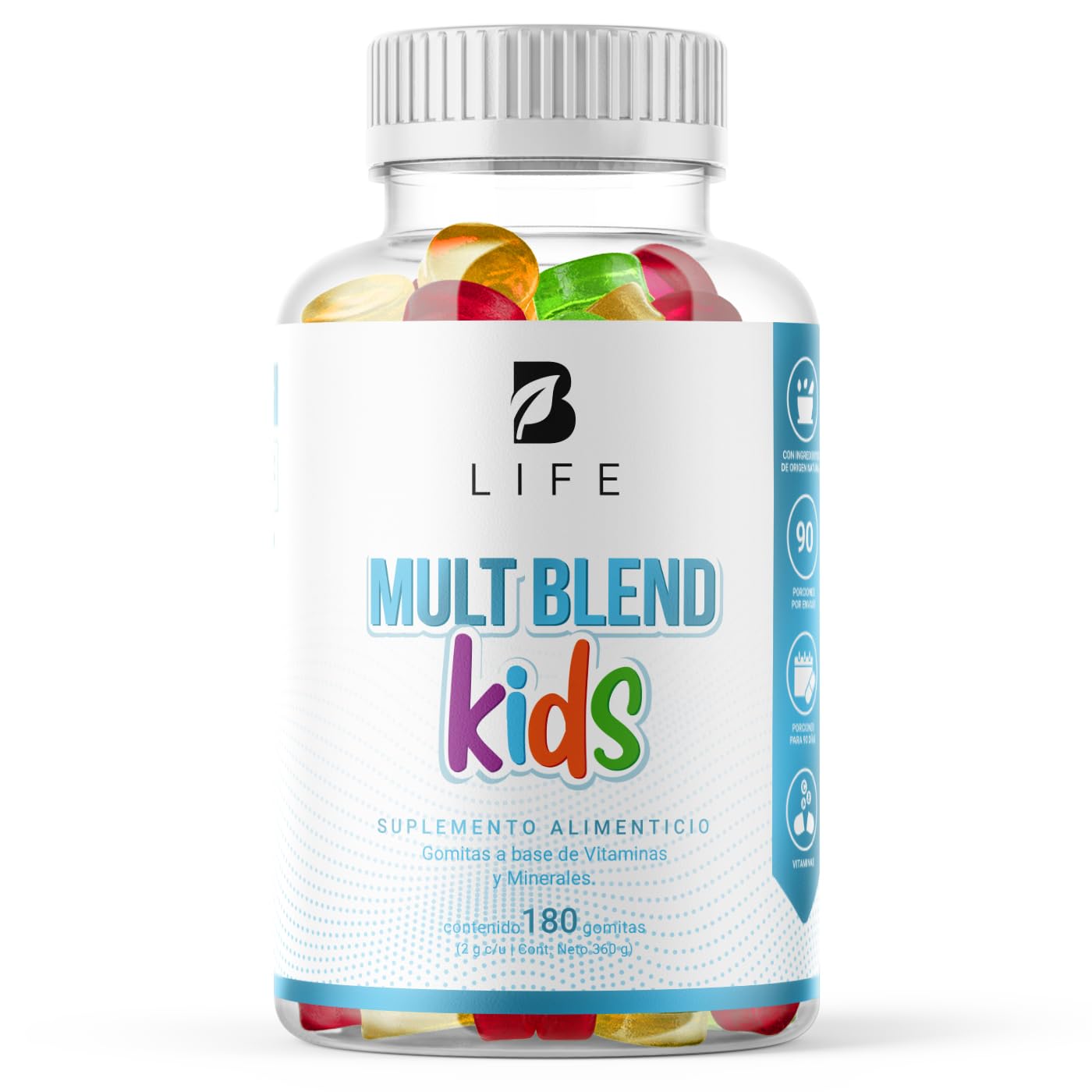 B Life Company Mult Blend Kids Gummies 180 gomitas SIN AZÚCAR añadida. Ingredientes naturales: Vitaminas y Minerales. Mult Blend Kids.