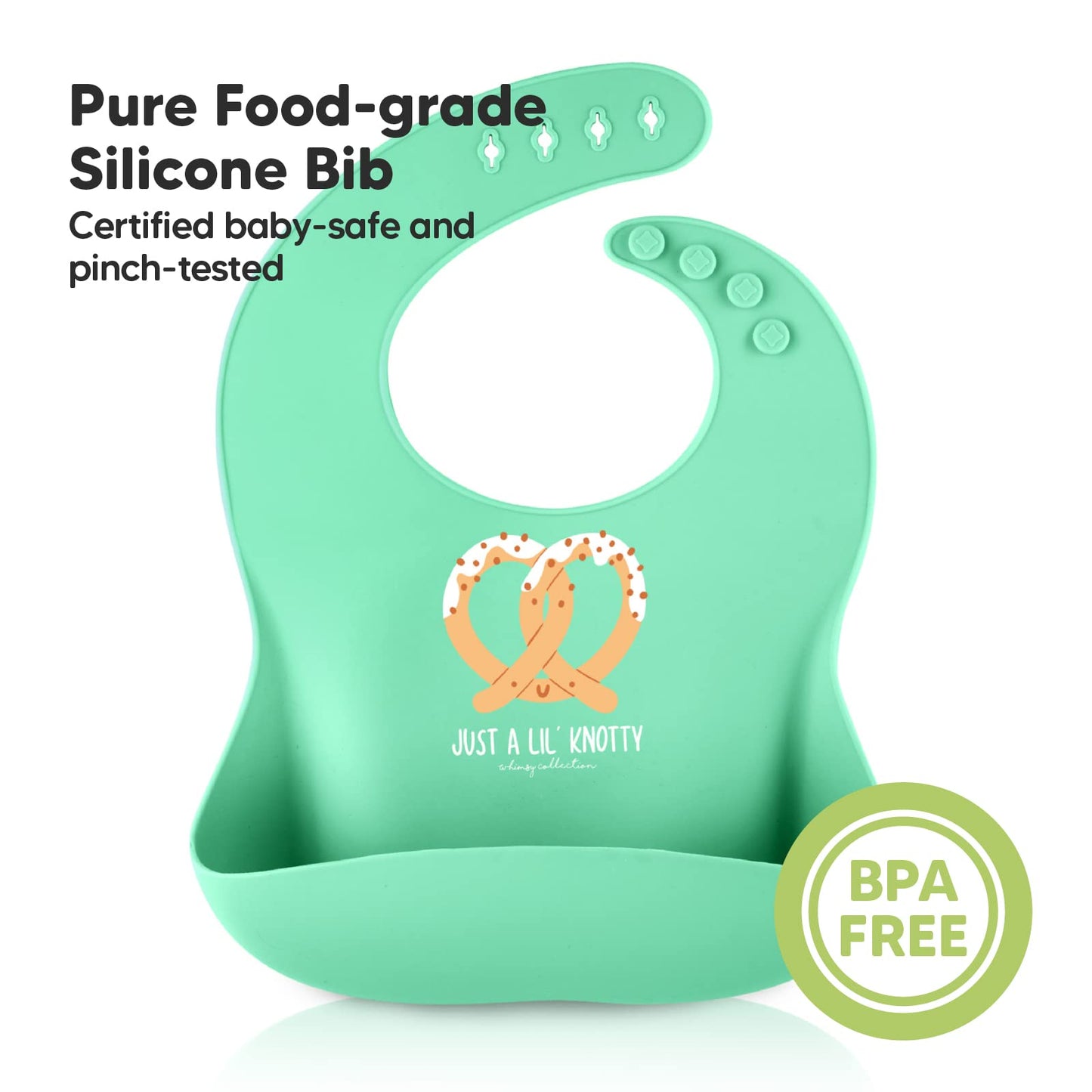 Silicone Baby Bibs - Waterproof, Easy Wipe Silicone Bib for Babies, Toddlers - Baby Feeding Bibs with Large Food Catcher Pocket - Travel Bibs Set for Boys, Girls - Food Grade BPA Free (Pretzel)