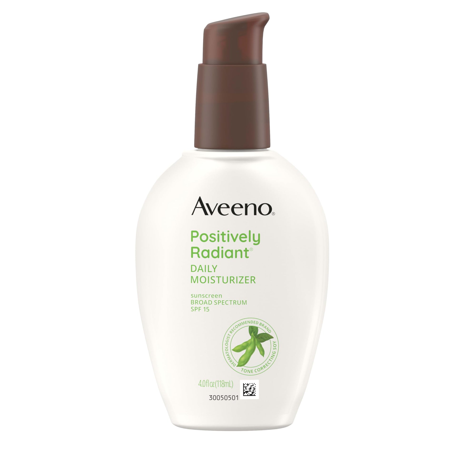 Aveeno Positively Radiant Daily Facial Moisturizer with Broad Spectrum SPF 15 Sunscreen & Soy, Improves the Look of Skin Tone & Texture, Hypoallergenic, Oil-Free, Non-Comedogenic, 4 fl. oz