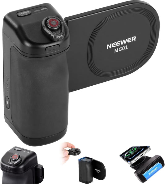 Grip de Cámara Magnético NEEWER Negro con Carga Inalámbrica y Batería 3500mAh para iPhone y Samsung