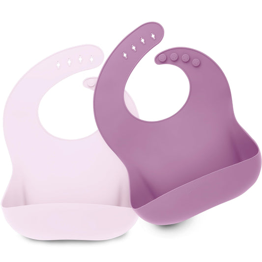 Baberos de Silicona KeaBabies Rosa Impermeables Paquete Doble para Bebé
