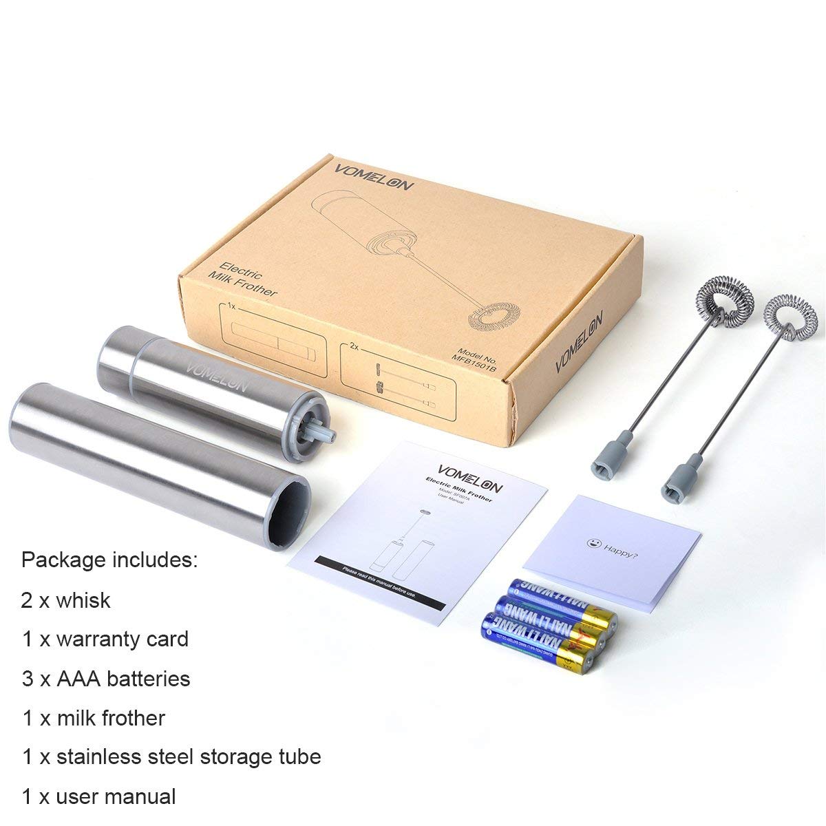 Espumador Portátil para Café con 2 Batidores de Acero Inoxidable Plateado