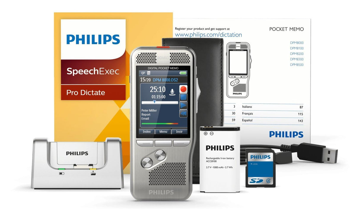 Grabadora de Voz Philips Digital Pocket Memo 32 GB con SpeechExec Pro Dictado SW