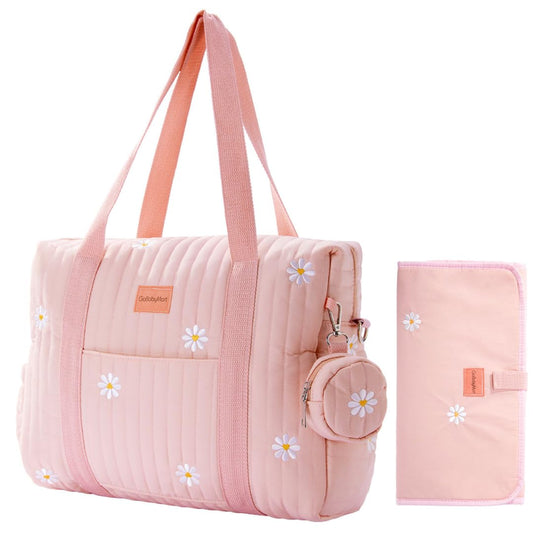 Juego de Bolsas de Pañales GOBABYMART Flores Rosadas con Cambiador y Estuche para Chupete