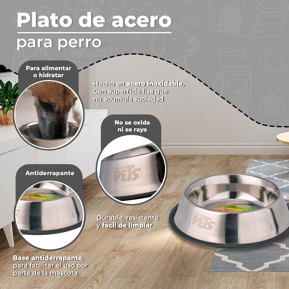 Fancy Pets Plato de Acero Inoxidable para Perro con 32 Onzas o 907 Gramos