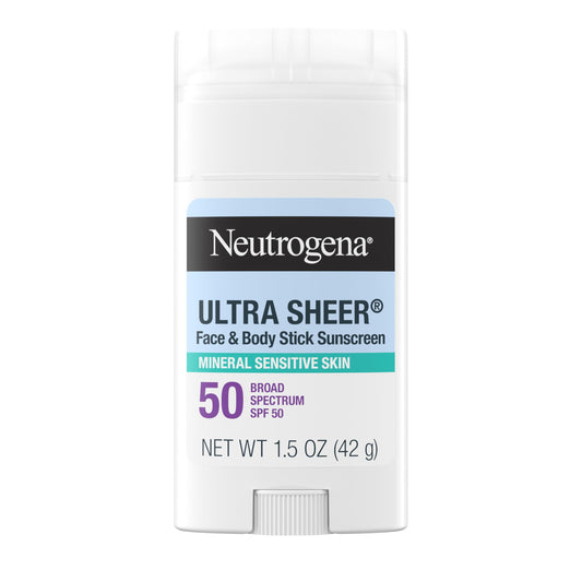 Protector Solar Mineral Neutrogena Ultra Sheer Dry Touch SPF 50 piel sensible rosto y cuerpo sin residuos blancos no comedogénico vegano