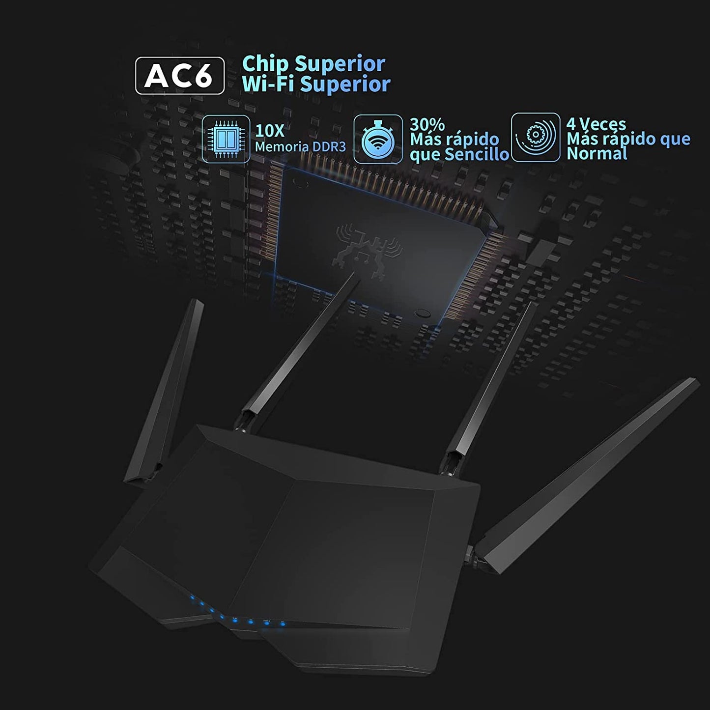 Router WiFi Tenda Negro AC1200 Doble Banda con 4 Antenas Externas