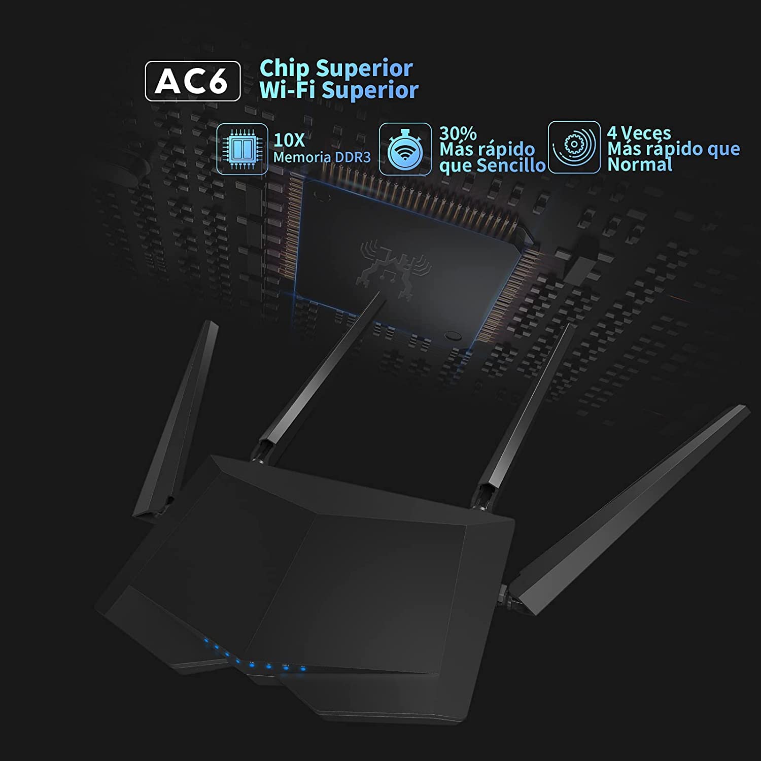 Router WiFi Tenda Negro AC1200 Doble Banda con 4 Antenas Externas