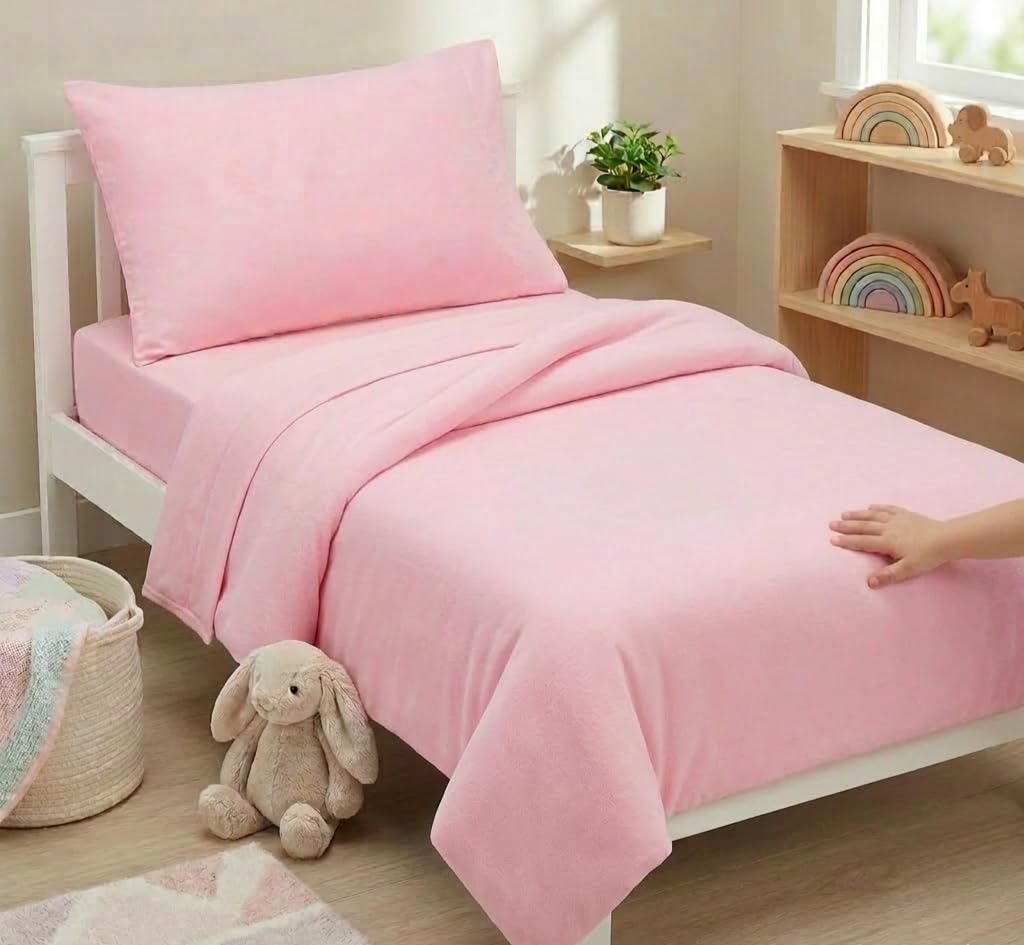 EVERYDAY KIDS - Juego de cama infantil de 4 piezas, incluye edredón, sábana plana, sábana bajera y funda de almohada reversible, color rosa