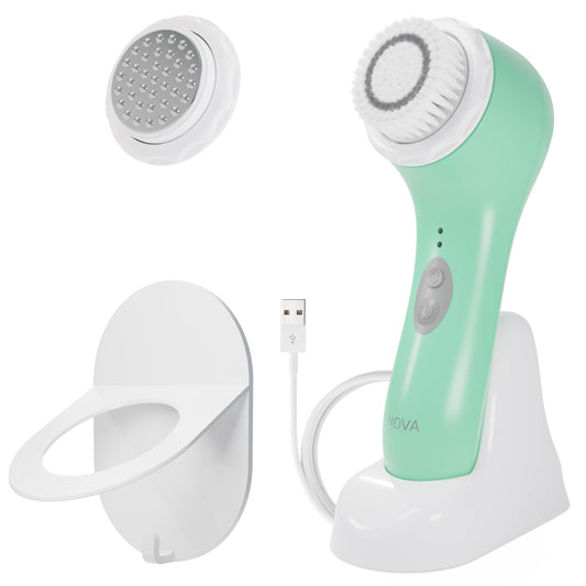 Cepillo de Limpieza Facial Sónico Spa Sciences NOVA Azul con Sistema Exfoliante y 3 Velocidades Impermeable Recargable por USB