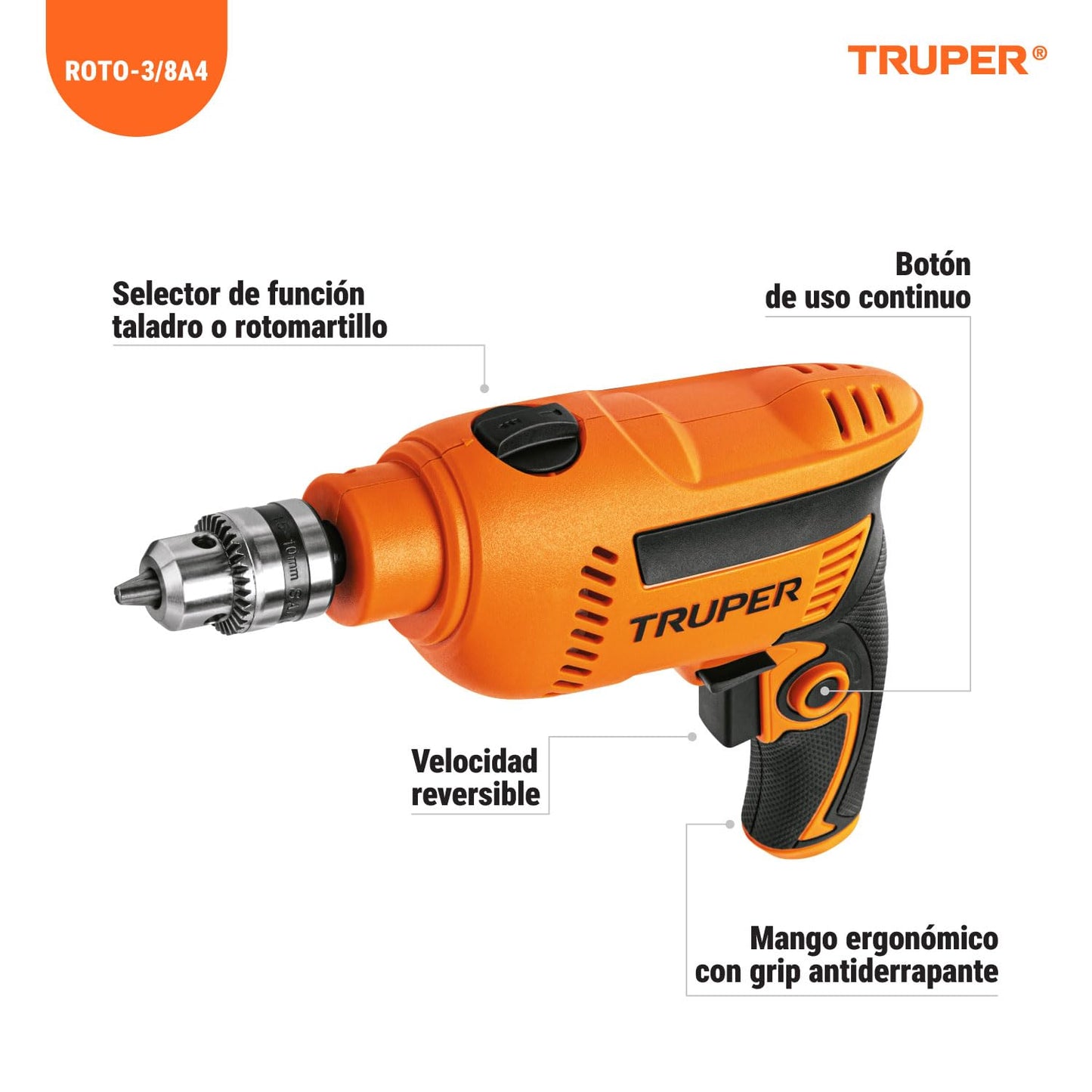 Truper ROTO-3/8A4, Rotomartillo 3/8" 600 W profesional