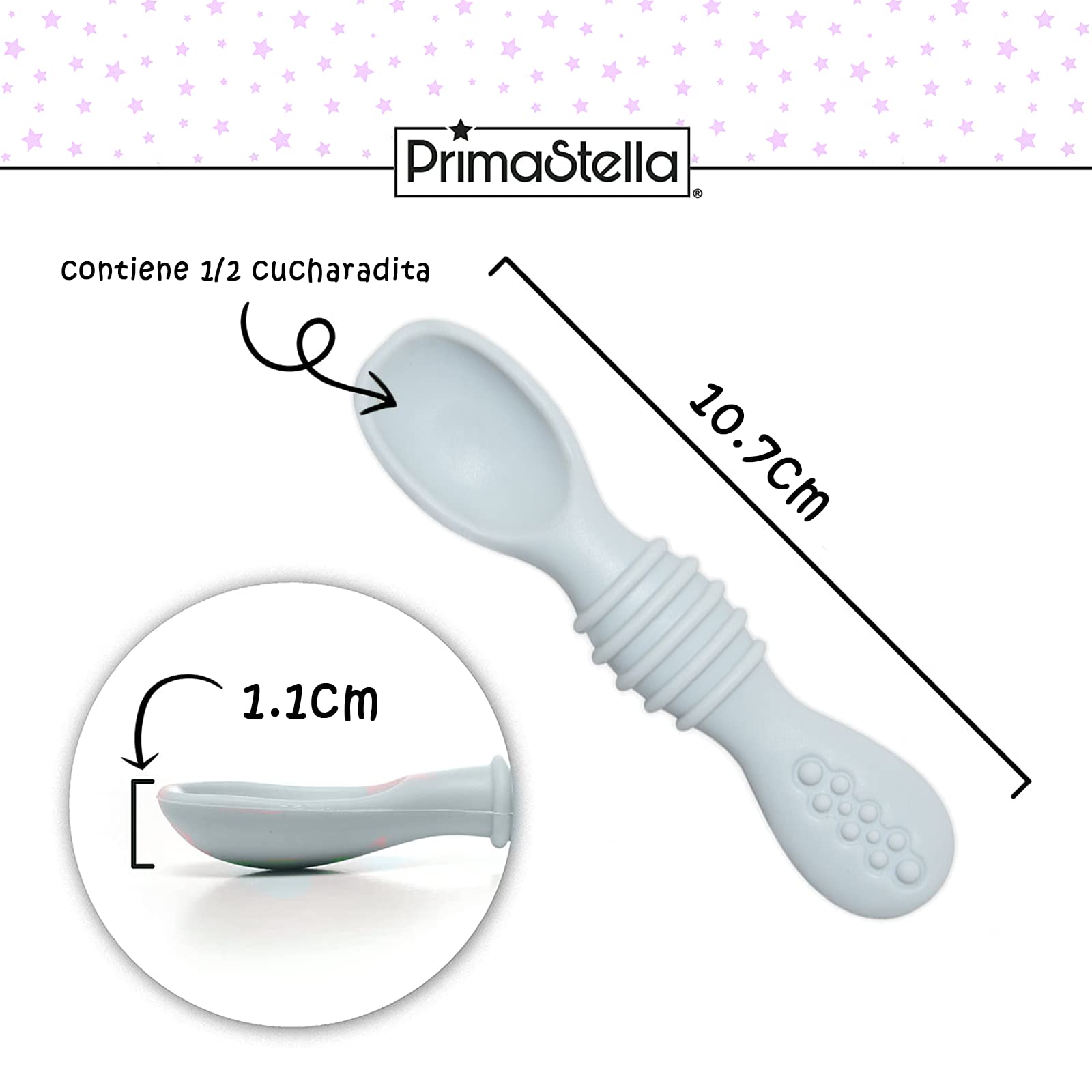 Cucharas para Bebe de Silicon,Juego de cucharas para bebé de 6 Piezas,Kit de Cubiertos para Alimentación Complementaria, Silicóna de grado alimenticio libre de BPA, Antideslizante, Seguro.