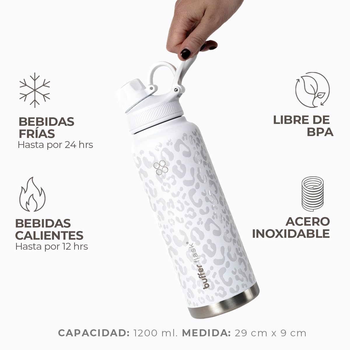 Termo de Acero Inoxidable Buffer Flask Ice Leopard Antigoteo Hermético 1200 ml