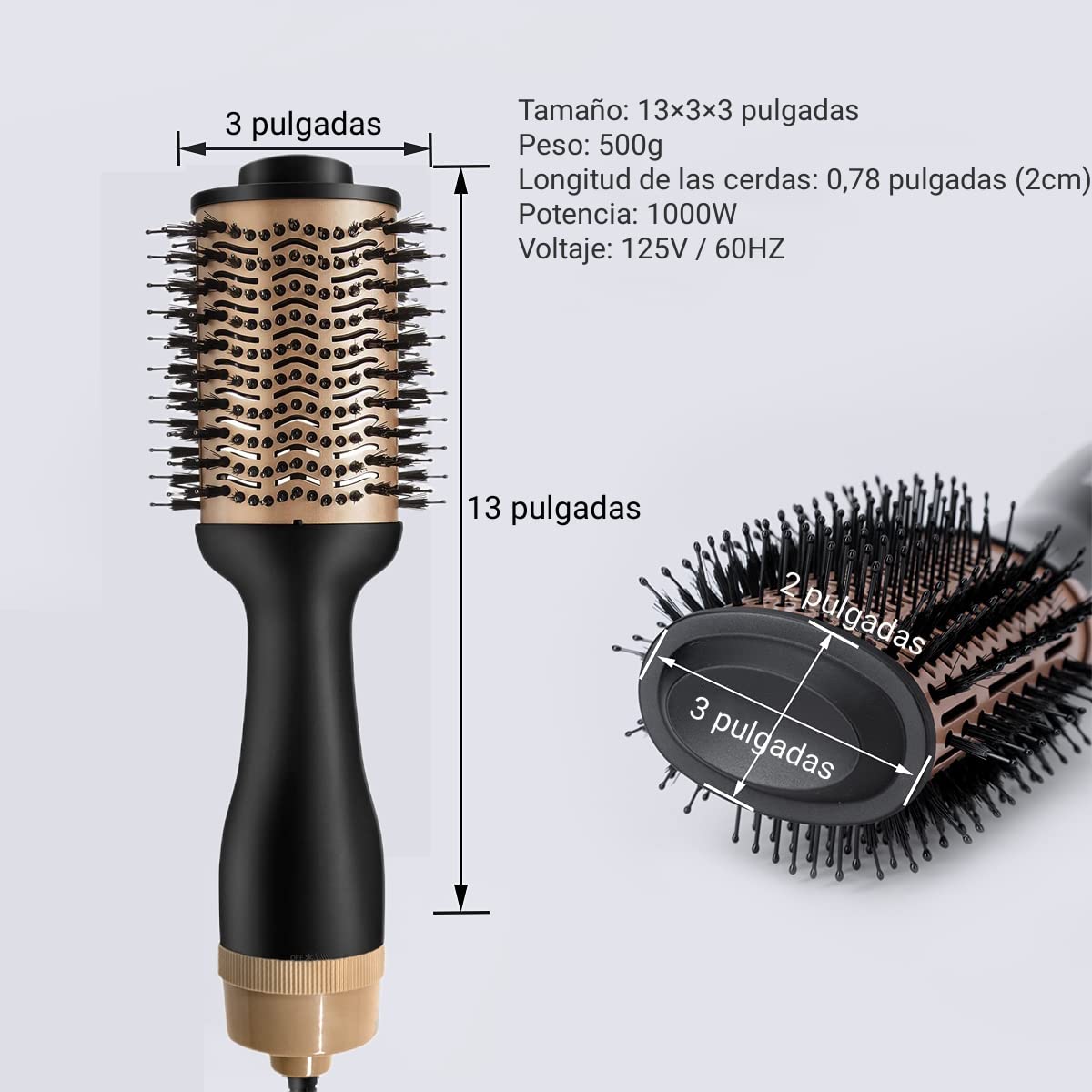 Cepillo Secador de Cabello Multifuncional, 4 en 1 Cepillo de Aire Caliente para Cabello y Voluminizador con Iones Negativos Antiencrespamiento para Secar, Alisar y Rizar | Cañón Cerámico de Titanio (Oro)
