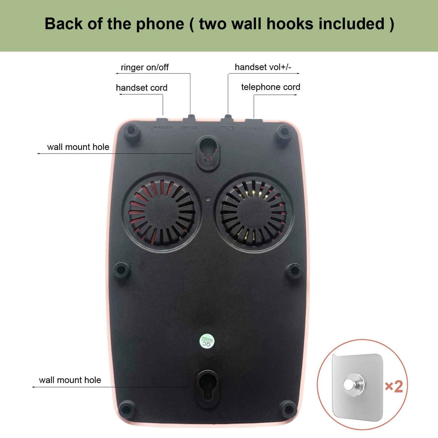 Teléfono de pared, teléfono fijo con cable para el hogar, teléfono retro montado en la pared, teléfonos antiguos de los años 60, teléfono analógico de línea única con timbre fuerte para personas mayores (verde)